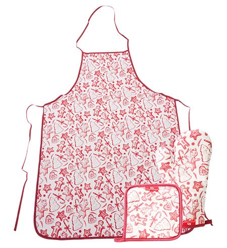 Küchen-Set 3-teilig, Weihnachtsbäckerei, rot/weiß