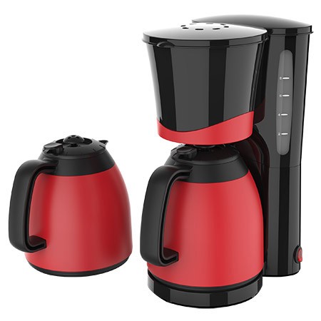 Kaffeemaschine mit 2 roten Thermokannen, 800W