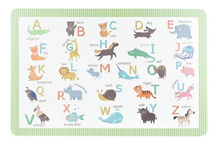 Platzmatte Alphabet Animal moosgrün, Kunststoff PP