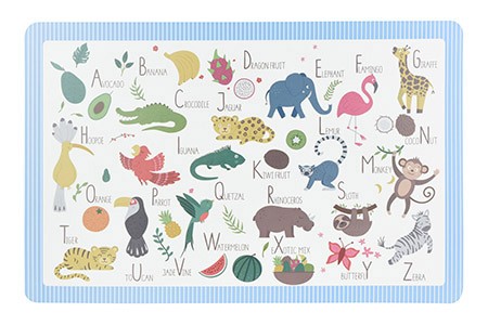 Platzmatte Alphabet Animal blau, Kunststoff PP