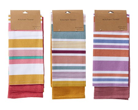 Geschirrtuch-Set 2-teilig, getreift/uni, 45x70cm