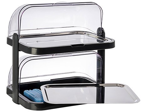 Thermo-Buffet-Vitrine, doppelt schwarz 8-tlg,