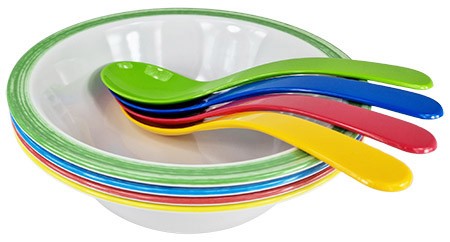Servierlöffel/Schüssel-Set 8-teilig in 4 Farben