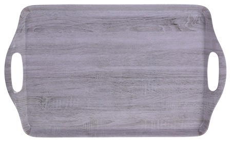 Tablett hellgraues Holzdekor, Kunststoff Melamin