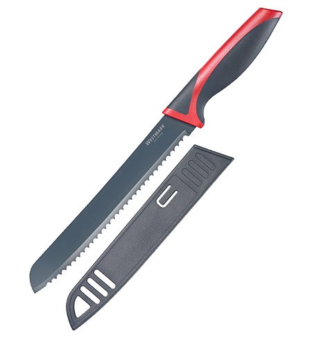 Brotmesser schwarz/rot 20cm Klinge Antihaft