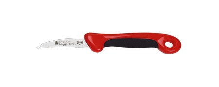 Schälmesser Bicolor Rot, gebogen, extra scharf