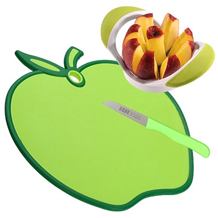 Apfelschneidbrett-Set grün, 3-teilig