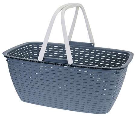Wäschekorb blau, 45L Kunststoff PP 59x39x25cm, mit 2 weißen