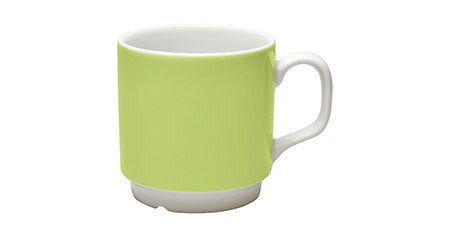 Henkelbecher 20cl, hellgrün stapelbar, Ablaufrinne