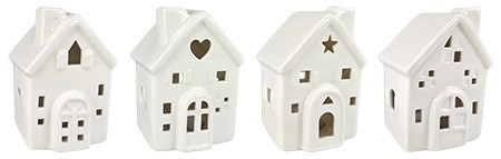 Winterhaus mit LED, Porzellan weiß