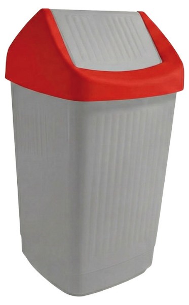 Schwingdeckeleimer grau/rot, 50L, Kunststoff PP,