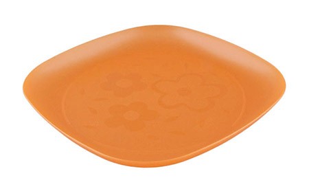 Freizeit-Teller, 22x22cm, orange, Gravur Blume,